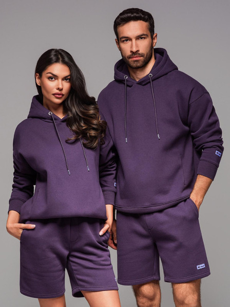 Ombre Clothing Uniseks pulover z žepi in kapuco - vijolična