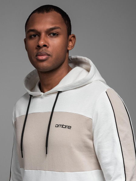 Ombre Clothing Moška bombažna jopica s kapuco in kontrastnimi detajli - bela