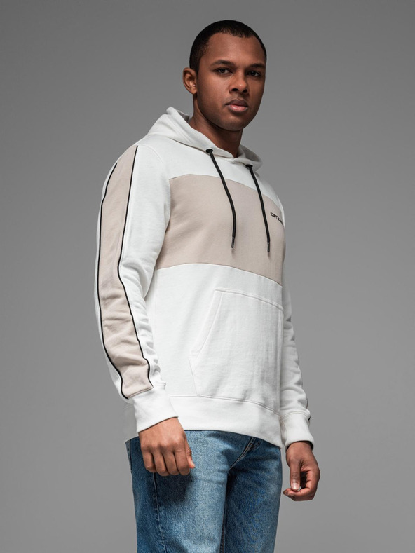 Ombre Clothing Moška bombažna jopica s kapuco in kontrastnimi detajli - bela