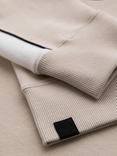 Ombre Clothing Moška bombažna jopica s kapuco s kontrastnimi elementi - bež
