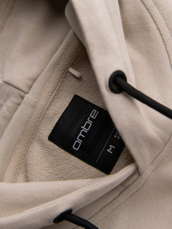 Ombre Clothing Moška bombažna jopica s kapuco s kontrastnimi elementi - bež