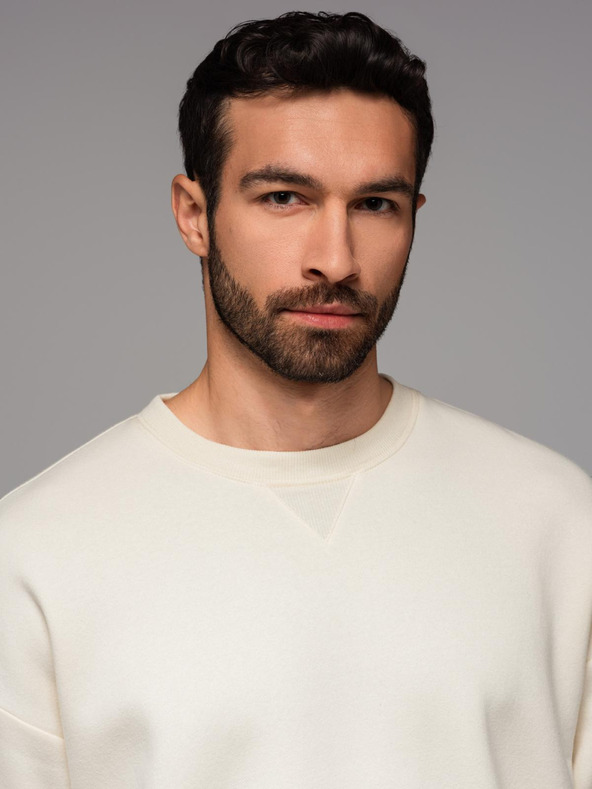 Ombre Clothing Klasičen uniseks pulover z okroglim izrezom - kremna