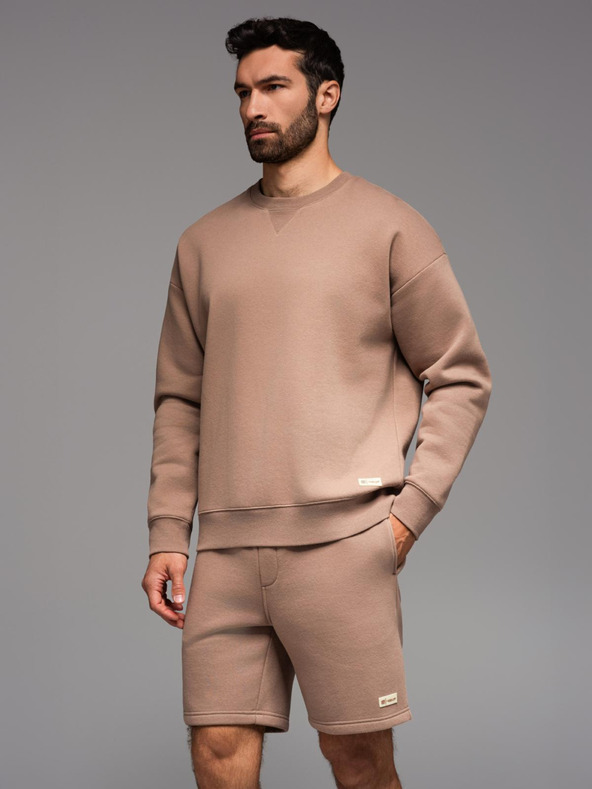 Ombre Clothing Klasičen uniseks pulover z okroglim izrezom - rjava