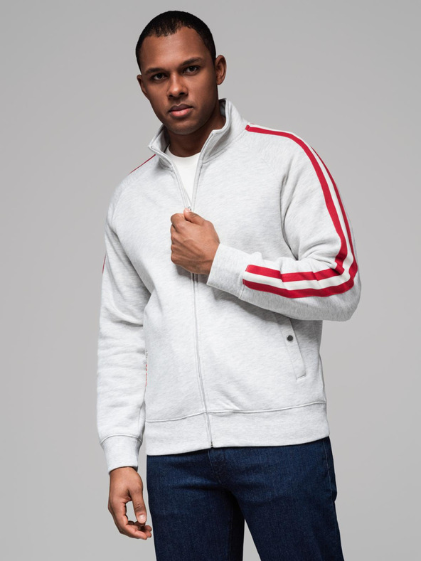 Ombre Clothing Moška jopica z visokim ovratnikom in črtami - siva melanž