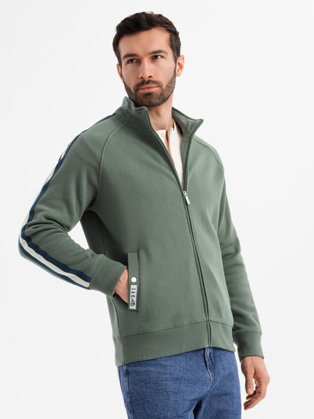 Ombre Clothing Moška jopica z visokim ovratnikom in črtami - olivna