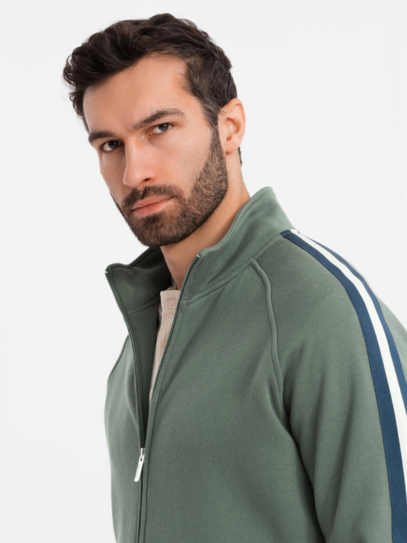 Ombre Clothing Moška jopica z visokim ovratnikom in črtami - olivna