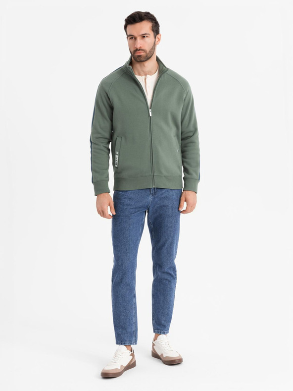 Ombre Clothing Moška jopica z visokim ovratnikom in črtami - olivna