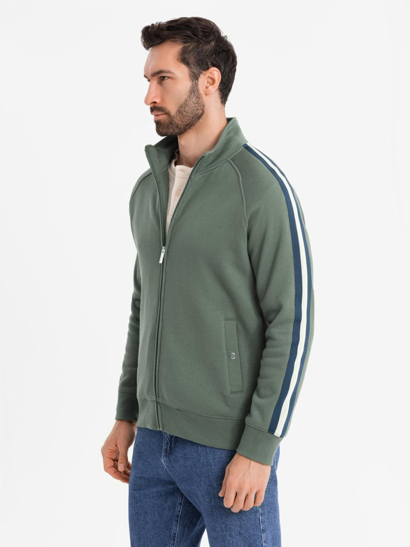 Ombre Clothing Moška jopica z visokim ovratnikom in črtami - olivna