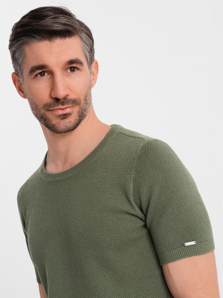 Ombre Clothing Kaki bombažna majica z nežno teksturo