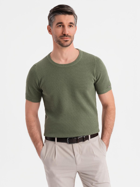 Ombre Clothing Kaki bombažna majica z nežno teksturo