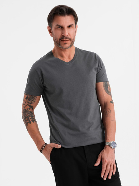 Ombre Clothing Moška klasična bombažna majica BASIC z V-izrezom - grafitna