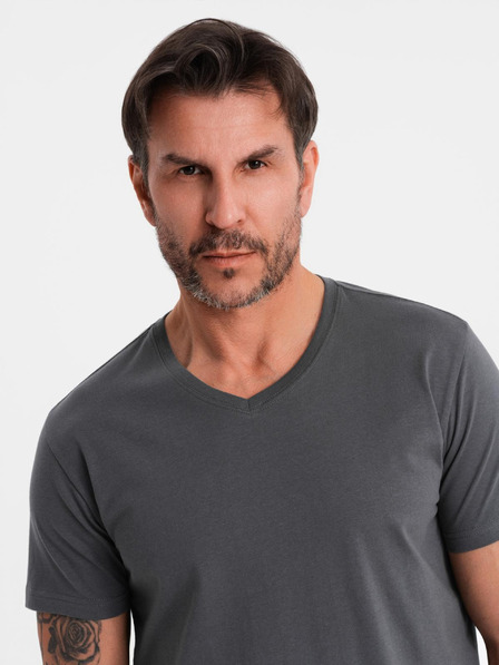 Ombre Clothing Moška klasična bombažna majica BASIC z V-izrezom - grafitna