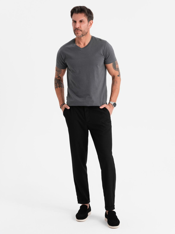 Ombre Clothing Moška klasična bombažna majica BASIC z V-izrezom - grafitna