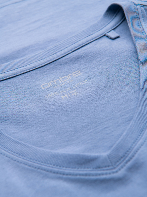 Ombre Clothing Moška klasična bombažna majica BASIC z V-izrezom - modra