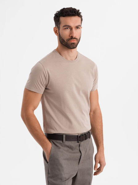 Ombre Clothing Moška klasična bombažna majica BASIC - peščena