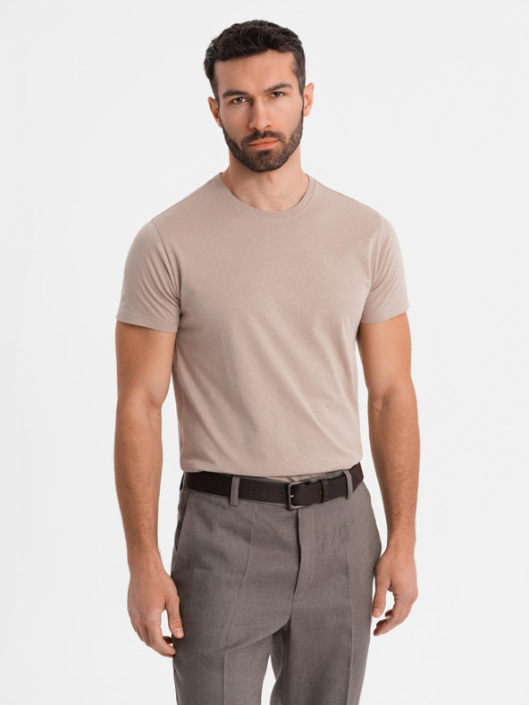 Ombre Clothing Moška klasična bombažna majica BASIC - peščena