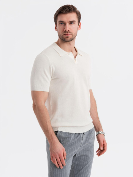 Ombre Clothing Moška bombažna polo majica iz strukturirane pletenine - bela