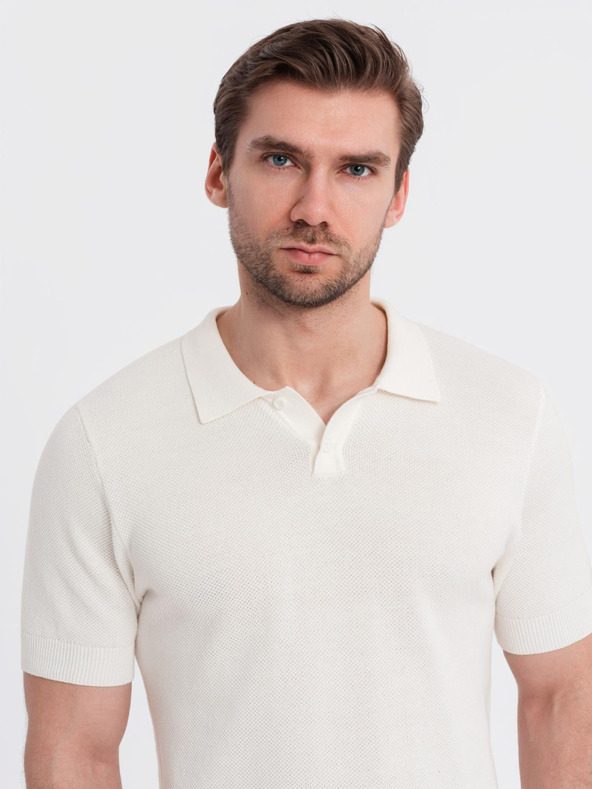 Ombre Clothing Moška bombažna polo majica iz strukturirane pletenine - bela