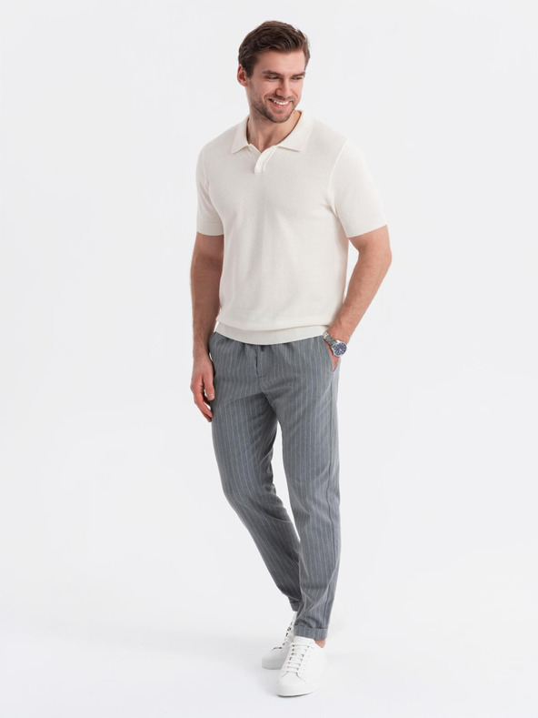 Ombre Clothing Moška bombažna polo majica iz strukturirane pletenine - bela