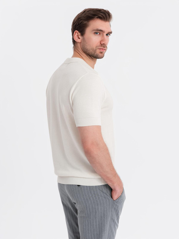 Ombre Clothing Moška bombažna polo majica iz strukturirane pletenine - bela