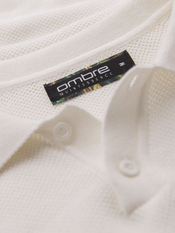 Ombre Clothing Moška bombažna polo majica iz strukturirane pletenine - bela