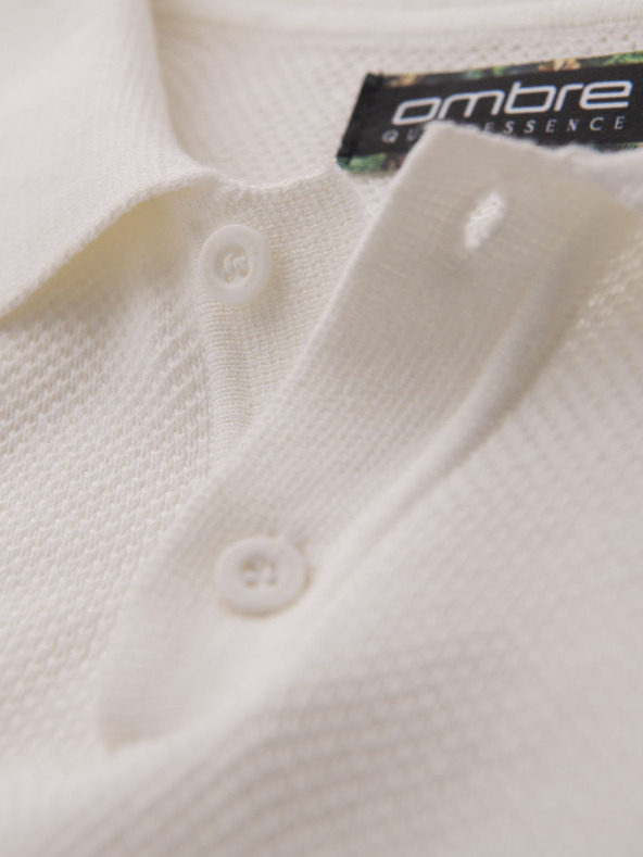 Ombre Clothing Moška bombažna polo majica iz strukturirane pletenine - bela