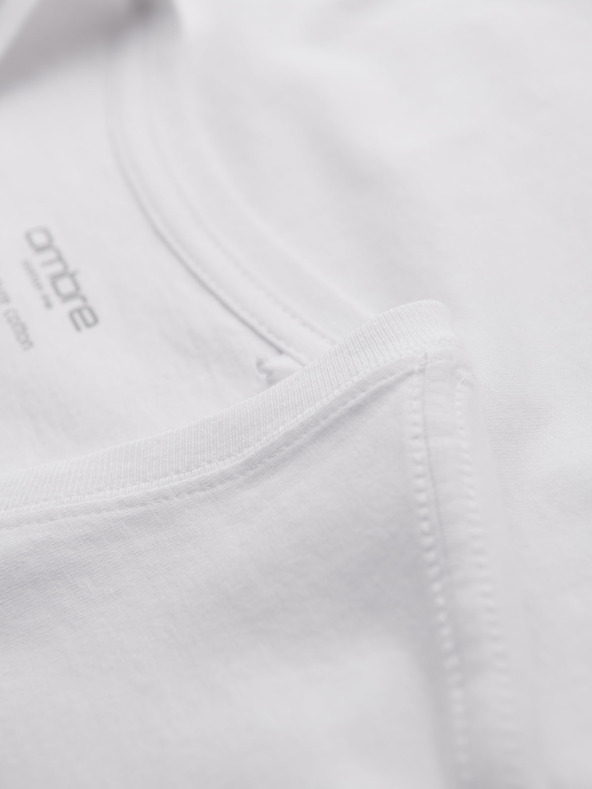 Ombre Clothing Moška klasična bombažna majica BASIC z izrezom - bela