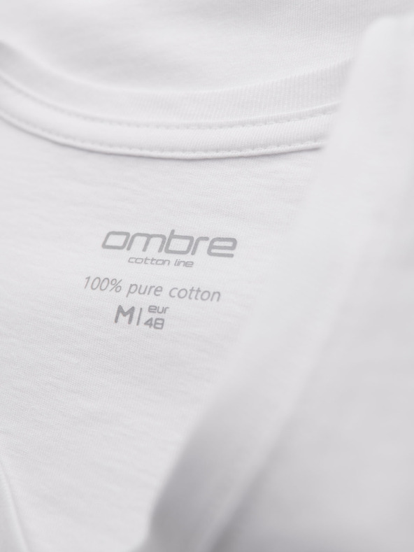 Ombre Clothing Moška klasična bombažna majica BASIC z izrezom - bela