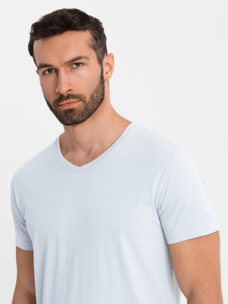 Ombre Clothing Moška klasična bombažna majica BASIC z izrezom - svetlo siva