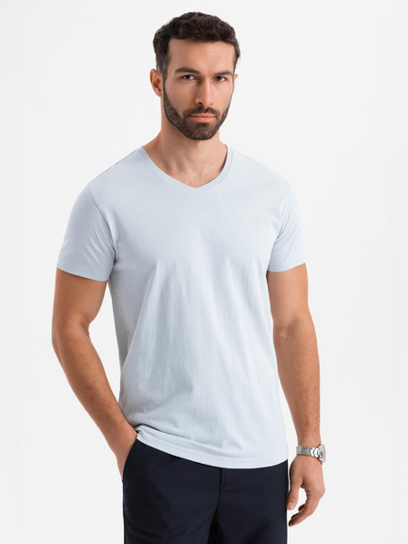 Ombre Clothing Moška klasična bombažna majica BASIC z izrezom - svetlo siva