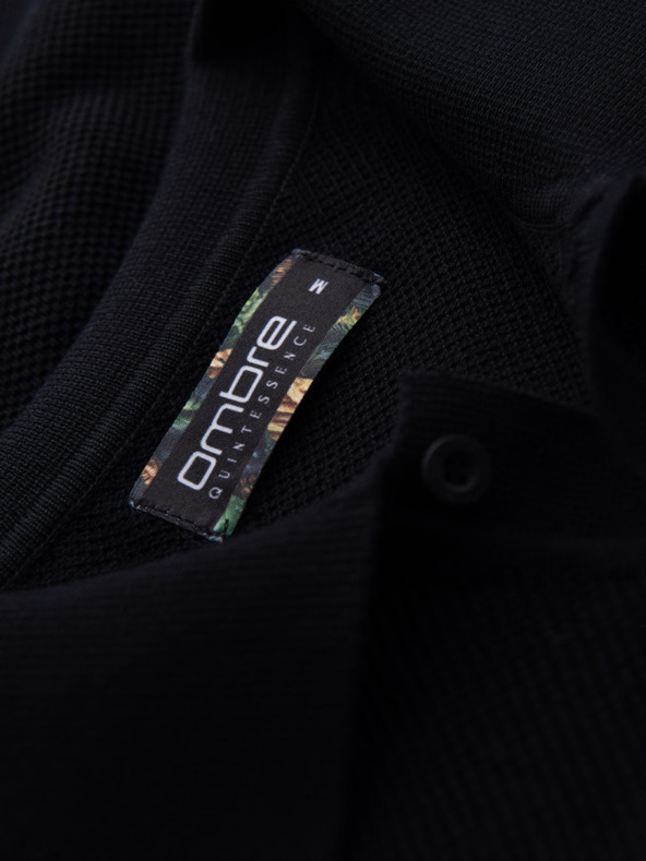 Ombre Clothing Moška bombažna polo majica iz strukturirane pletenine - črna