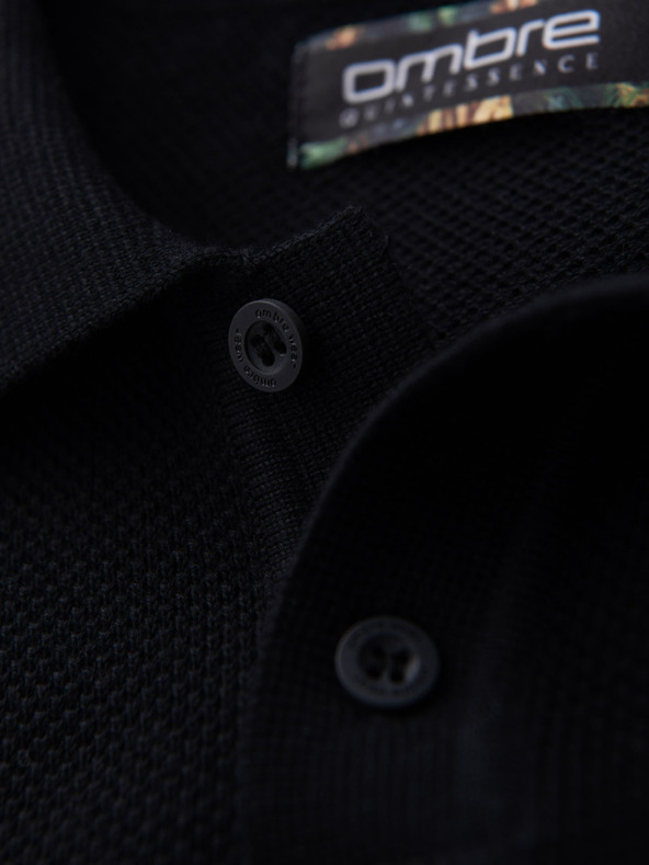 Ombre Clothing Moška bombažna polo majica iz strukturirane pletenine - črna