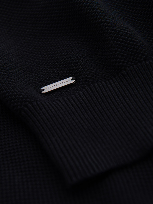 Ombre Clothing Moška bombažna polo majica iz strukturirane pletenine - črna