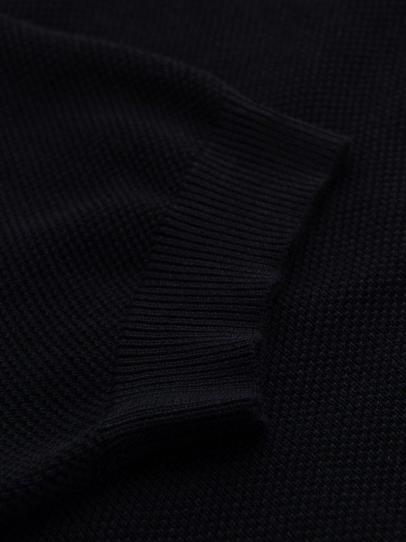 Ombre Clothing Moška bombažna polo majica iz strukturirane pletenine - črna