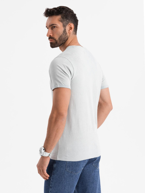 Ombre Clothing Moška bombažna majica z V-izrezom in opranim učinkom - siva