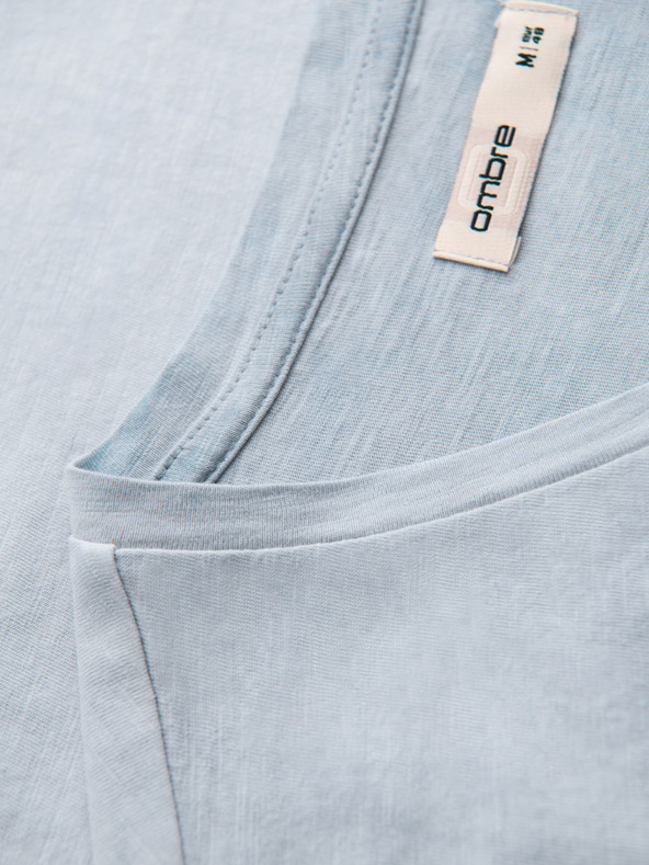 Ombre Clothing Moška bombažna majica z V-izrezom in opranim učinkom - siva