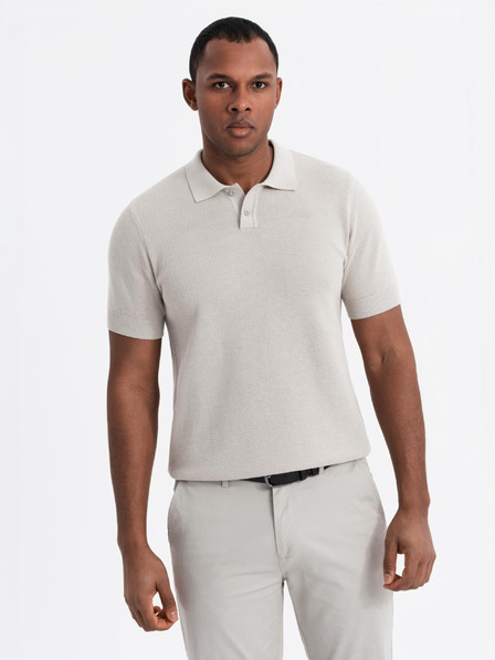 Ombre Clothing Moška bombažna polo majica iz strukturirane pletenine - bež