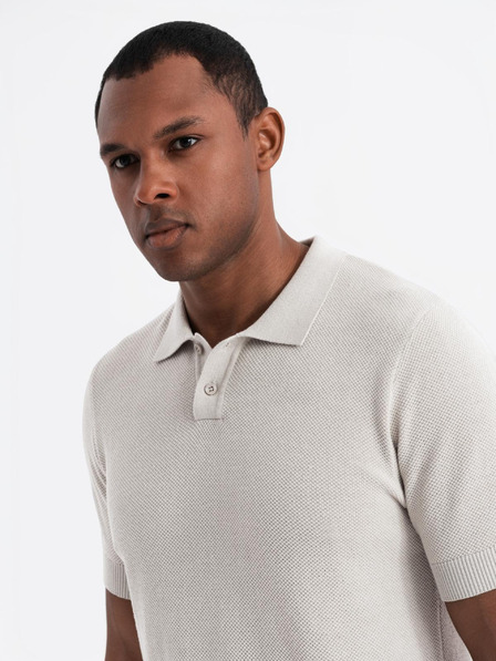 Ombre Clothing Moška bombažna polo majica iz strukturirane pletenine - bež