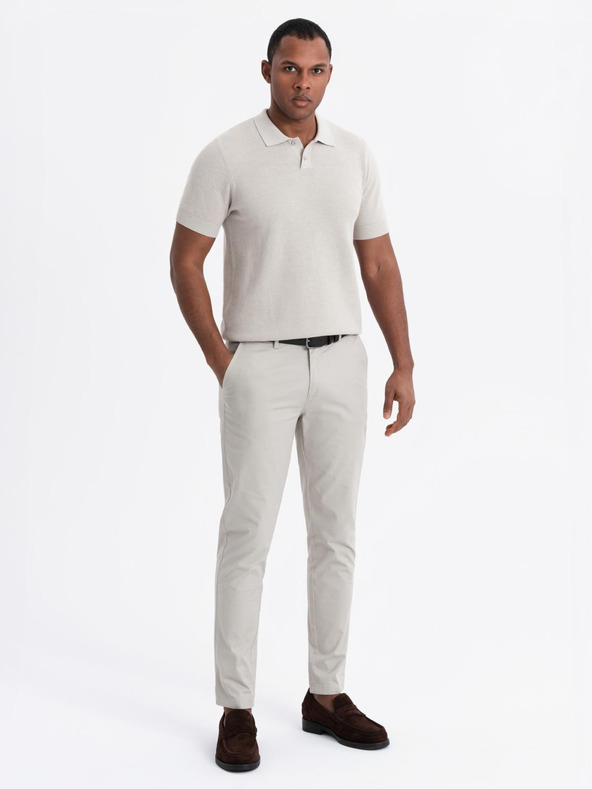 Ombre Clothing Moška bombažna polo majica iz strukturirane pletenine - bež