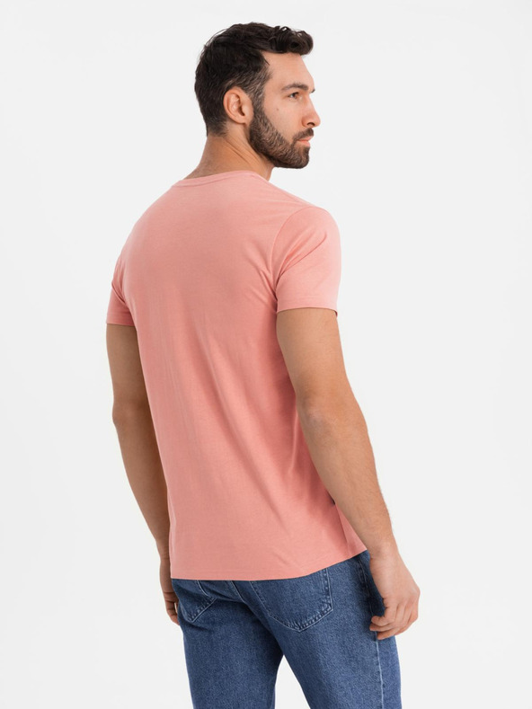 Ombre Clothing Moška klasična bombažna majica BASIC z izrezom - rožnata
