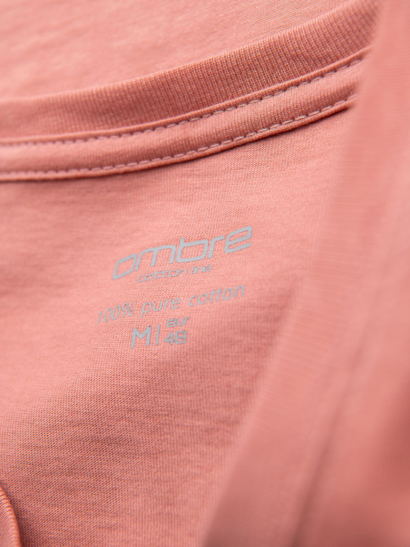 Ombre Clothing Moška klasična bombažna majica BASIC z izrezom - rožnata