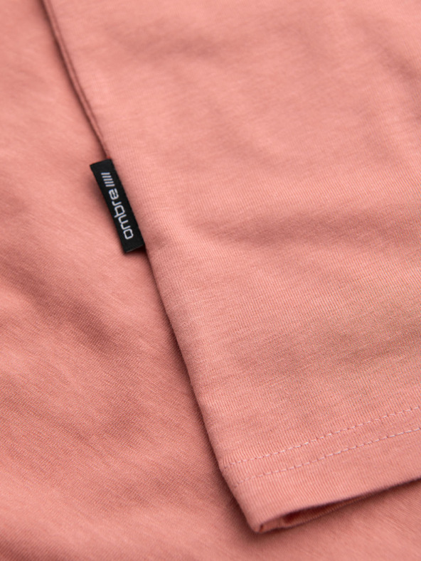Ombre Clothing Moška klasična bombažna majica BASIC z izrezom - rožnata