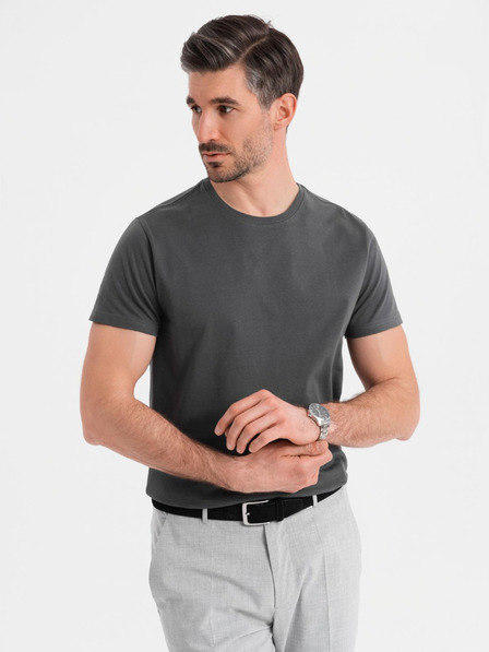 Ombre Clothing Moška klasična bombažna majica BASIC - siva