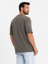Ombre Clothing Moška bombažna majica LOOSE FIT z okroglim izrezom - temno olivno zelena