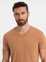 Ombre Clothing Moška klasična bombažna majica BASIC z V-izrezom - rjava