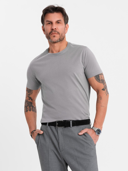 Ombre Clothing Moška klasična bombažna majica BASIC - siva