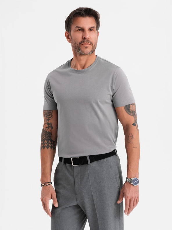 Ombre Clothing Moška klasična bombažna majica BASIC - siva
