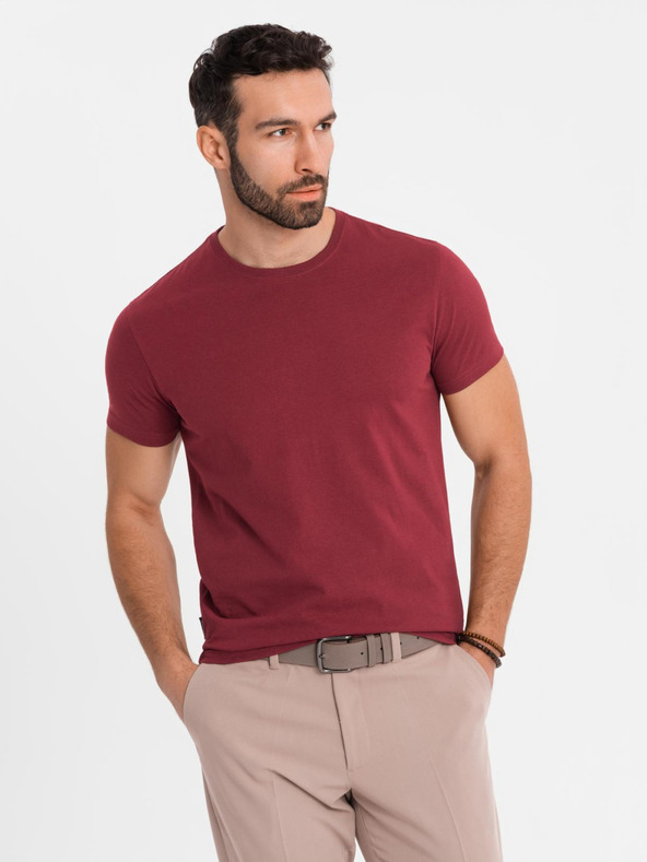Ombre Clothing Moška klasična bombažna majica BASIC - bordo