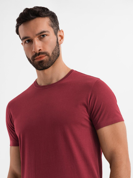 Ombre Clothing Moška klasična bombažna majica BASIC - bordo