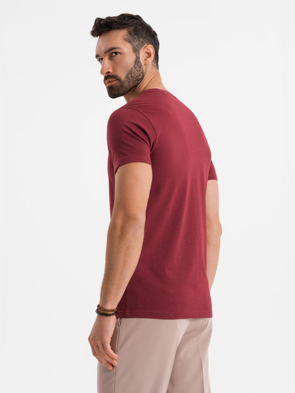 Ombre Clothing Moška klasična bombažna majica BASIC - bordo